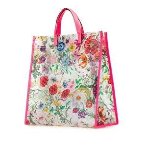 Gucci Bag Pink Flower Tote Textured Multicolored Leather Handbag Flora